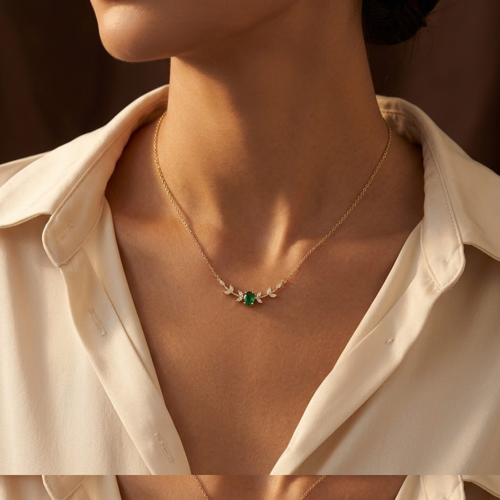 Gold Emerald Minimalist Necklace