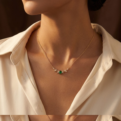 Gold Emerald Minimalist Necklace