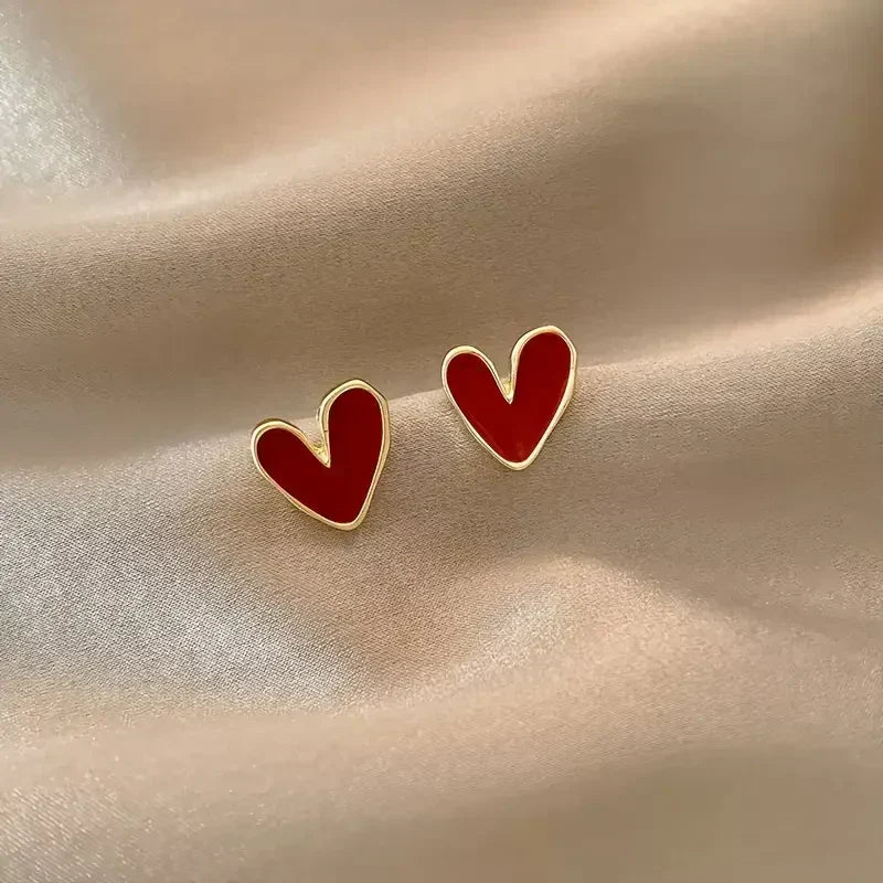 Antique Red Heart Gold Earrings | Gold